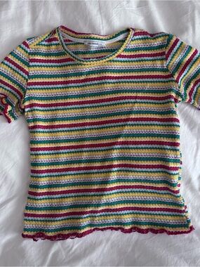 Zara Multicolor Striped Knit Tee - Yellow, Green, Red, Blue
